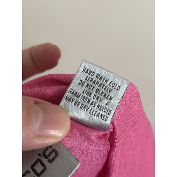 Chicos 3 XL Button Up SILK Collared Shirt Pink Preppy Office Summer Cute - Picture 5 of 6